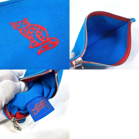 Authentic HERMES The King of Cats MITSOU Mitsu Cat Yachting PM Pouch Canvas Blue - Picture 4 of 12